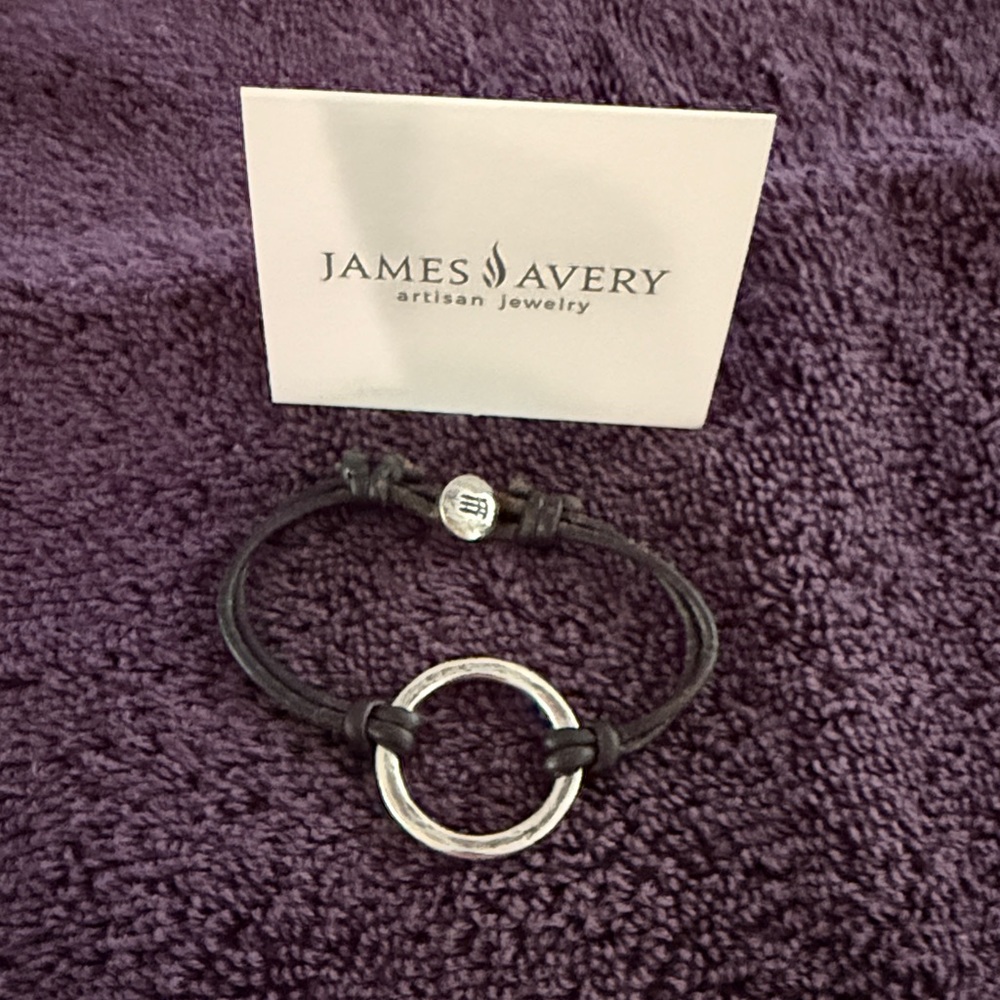 Retired - James Avery Riata Silver Circle Black Leather Cord Bracelet